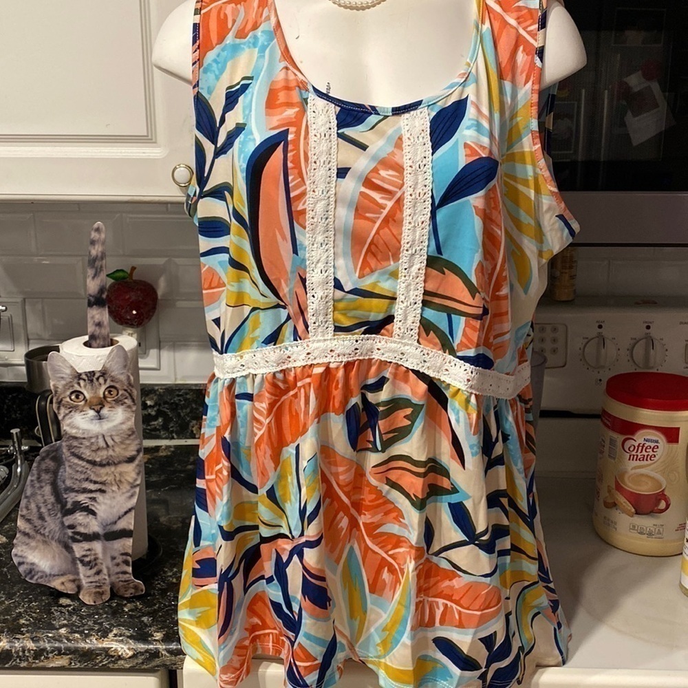 L womens NY Collection sleeveless floral stretch plus size top 2x